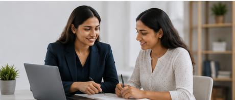 Counsellor guiding a student through program options